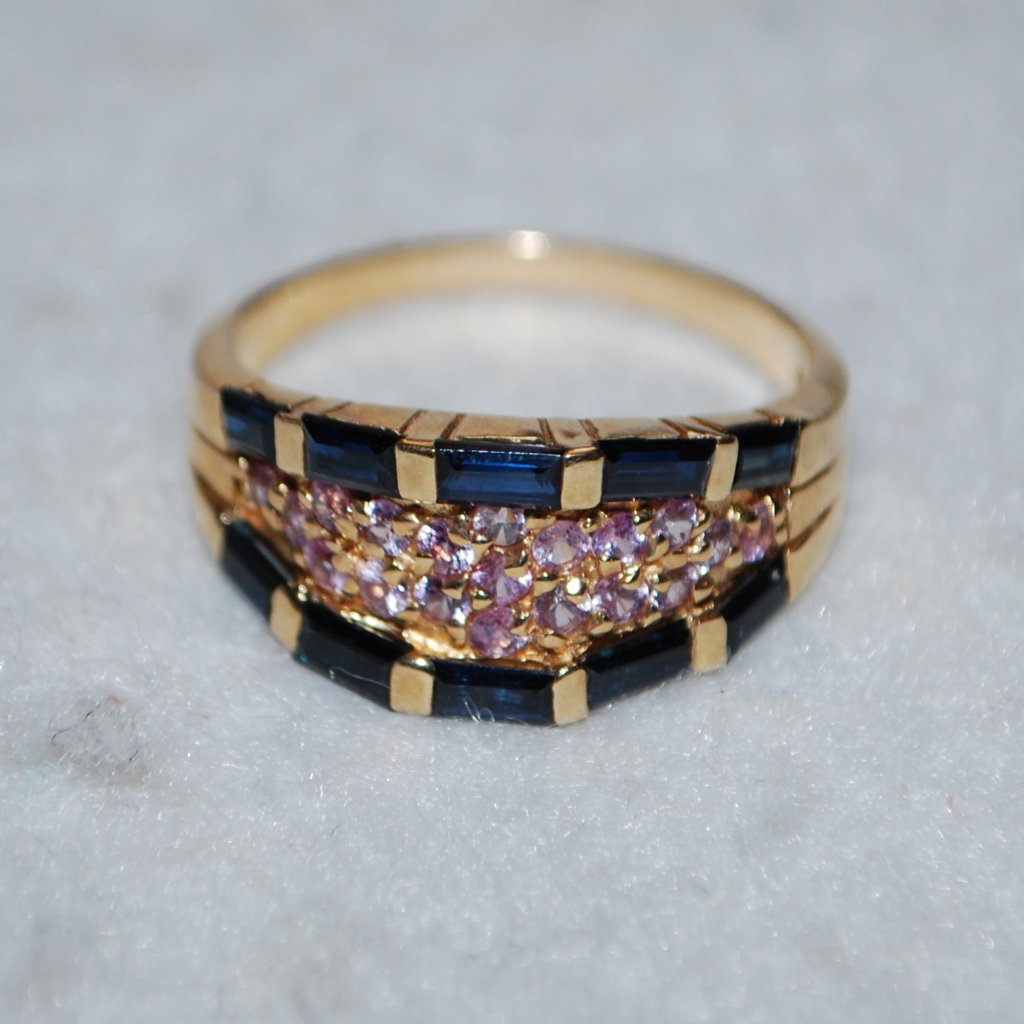 14k Yg Sapphire & Amethyst Ring